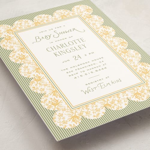 This is a daffodil baby shower invitations with standard by Heather Schertzer called nostalgic printing on signature in standard