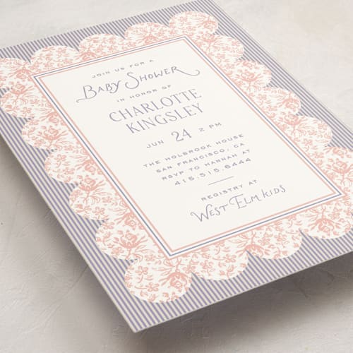 This is a rosebud baby shower invitations with standard by Heather Schertzer called nostalgic printing on signature in standard