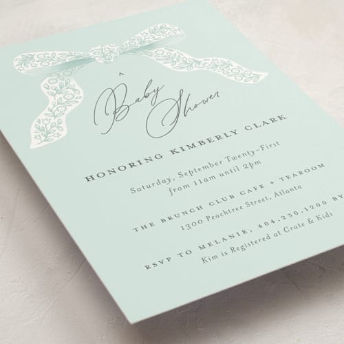 This is a tiffany blue baby shower invitations with standard by Paper Raven Co. called dainty printing on signature in standard