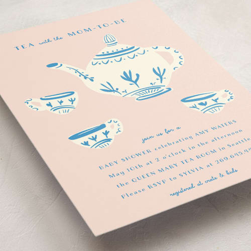 This is a blush baby shower invitations with standard by Ani Somi called china tea set printing on signature in standard