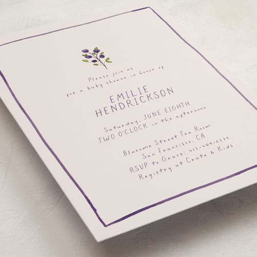 This is a mist baby shower invitations with standard by Mere Paper called blue bells printing on signature in standard