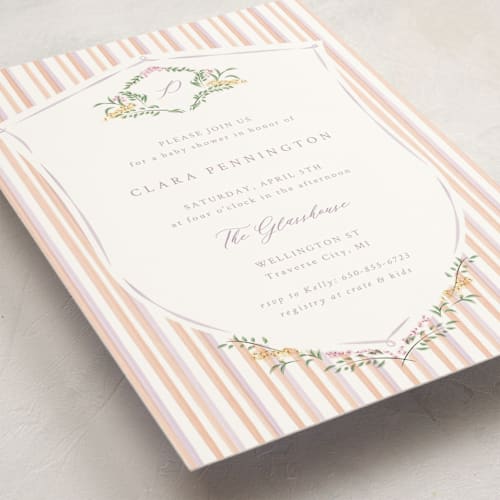 This is a passion fruit baby shower invitations with standard by Corinne Malesic called vintage whimsy printing on signature in standard