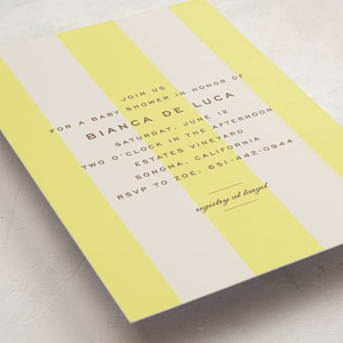 This is a limone baby shower invitations with standard by Megan Davis called campania printing on signature in standard