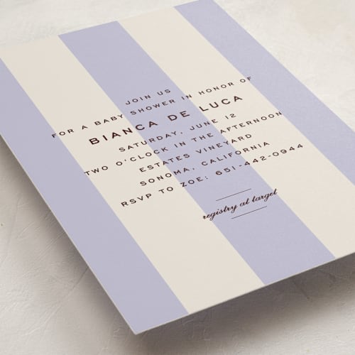 This is a viola baby shower invitations with standard by Megan Davis called campania printing on signature in standard