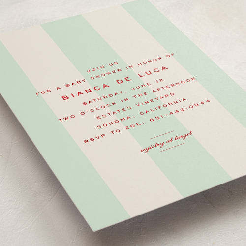 This is a fresca baby shower invitations with standard by Megan Davis called campania printing on signature in standard