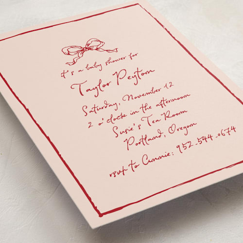 This is a wine baby shower invitations with standard by Cass Loh called ribbon bow drawing printing on signature in standard