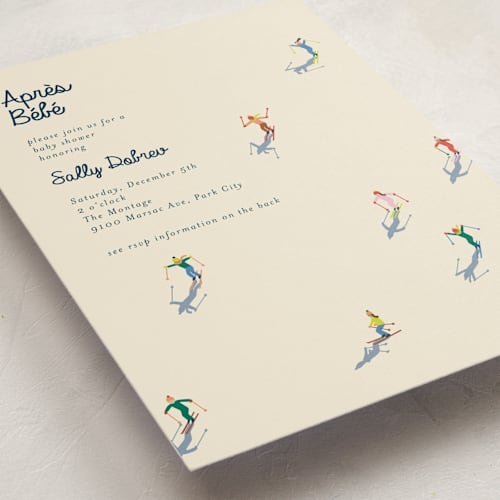This is a cream baby shower invitations with standard by Ellen Schlegelmilch called apres bebe printing on signature in standard