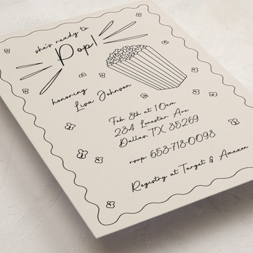 This is a licorice baby shower invitations with standard by Leish called popcorn baby printing on signature in standard