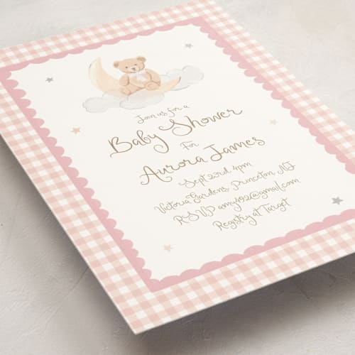 This is a petal baby shower invitations with standard by Teju Reval called dreamy bear printing on signature in standard