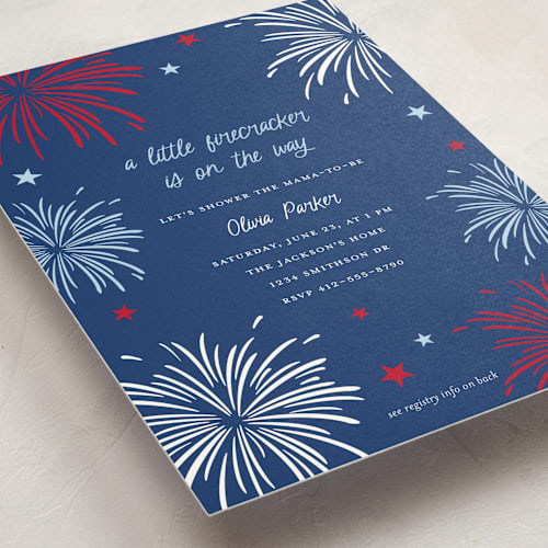 This is a navy baby shower invitations with standard by Ilene Guy called americana printing on signature in standard