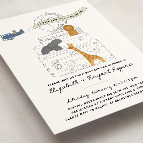 This is a sunshine baby shower invitations with standard by Jenna Holcomb called little explorer printing on signature in standard