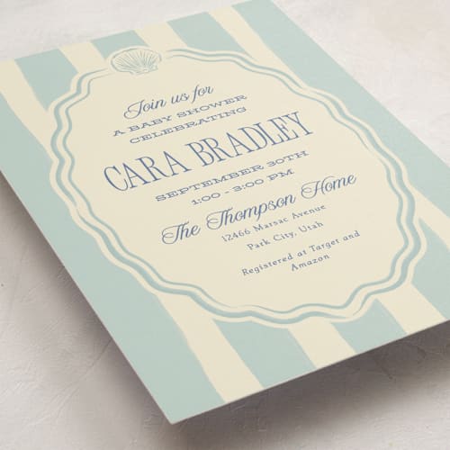 This is a ocean baby shower invitations with standard by Robert and Stella called beach babe printing on signature in standard