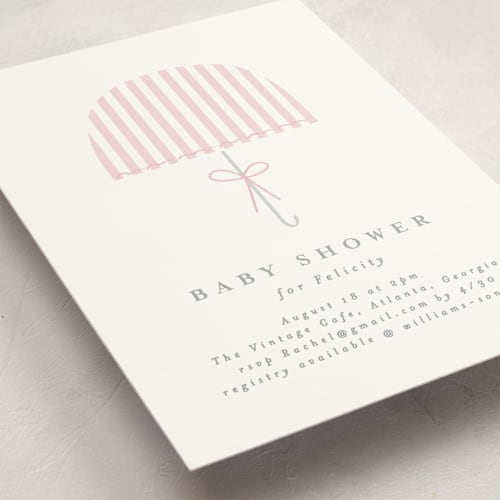 This is a rose baby shower invitations with standard by Angela Thompson called bow brolly printing on signature in standard