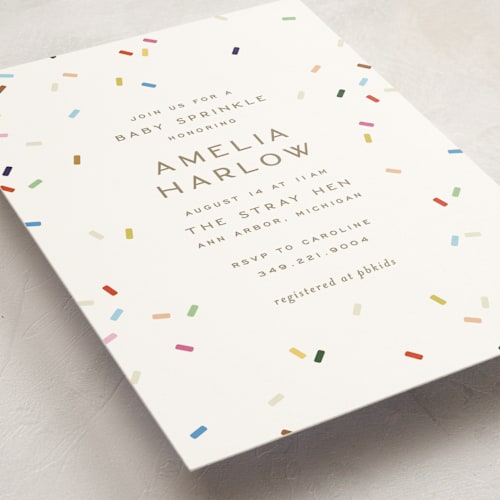 This is a cloud baby shower invitations with standard by Ellen Schlegelmilch called tiny bold sprinkles printing on signature in standard