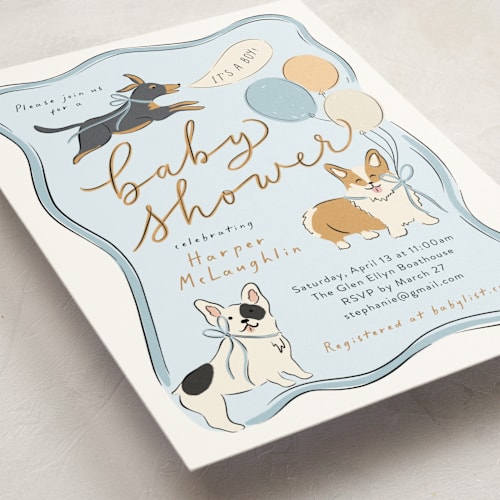 This is a fur baby shower invitations with standard by Erin German called party puppies printing on signature in standard
