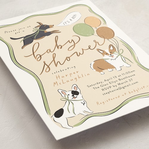 This is a bark baby shower invitations with standard by Erin German called party puppies printing on signature in standard