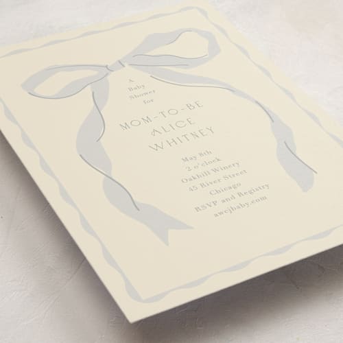 This is a stone baby shower invitations with standard by Baumbirdy called framed bow printing on signature in standard