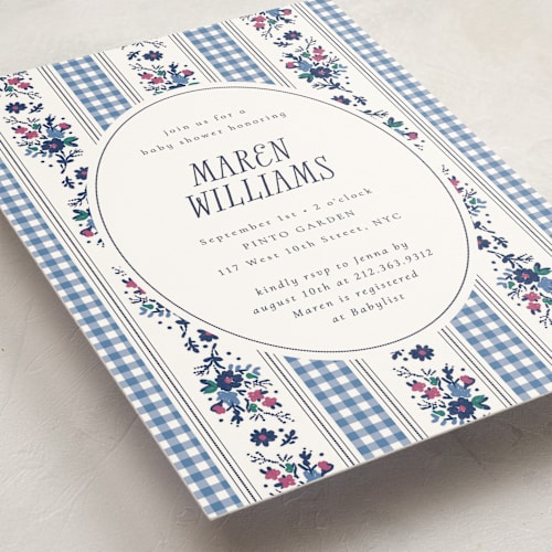 This is a bluebell baby shower invitations with standard by Emily Sabol Goss called pattern mix printing on signature in standard