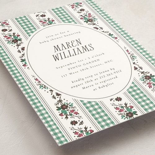 This is a spearmint baby shower invitations with standard by Emily Sabol Goss called pattern mix printing on signature in standard