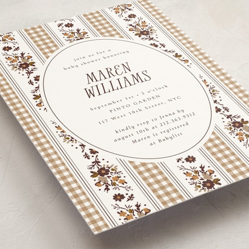 This is a sandstone baby shower invitations with standard by Emily Sabol Goss called pattern mix printing on signature in standard