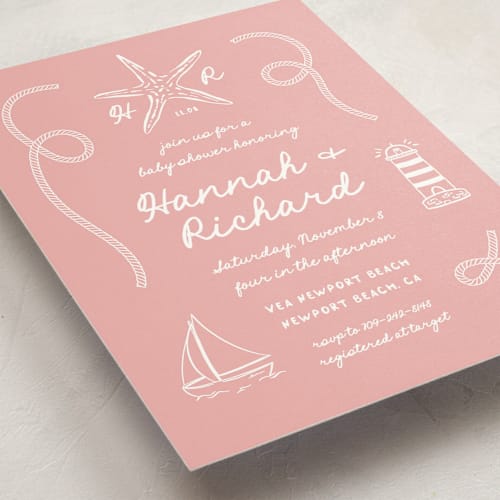 This is a petal baby shower invitations with standard by Claudia Orengo called nautical celebration printing on signature in standard