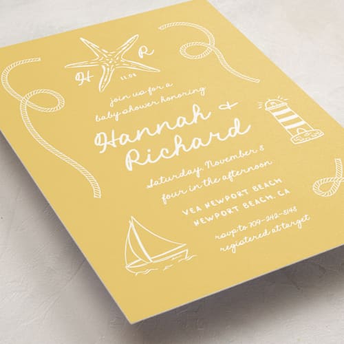 This is a lemon baby shower invitations with standard by Claudia Orengo called nautical celebration printing on signature in standard