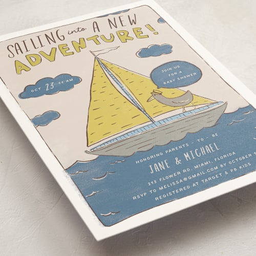 This is a sunkissed baby shower invitations with standard by Vera Lim called sail ahoy printing on signature in standard