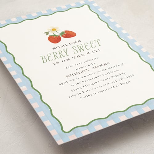 This is a sky baby shower invitations with standard by Itsy Belle Studio called so berry sweet printing on signature in standard