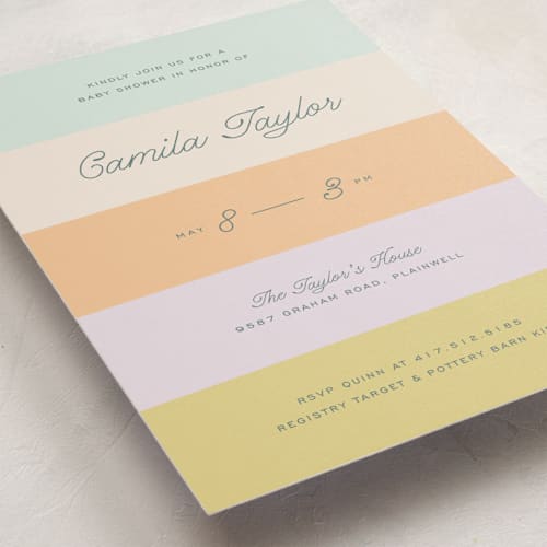 This is a wildflower baby shower invitations with standard by Pixel and Hank called striped printing on signature in standard