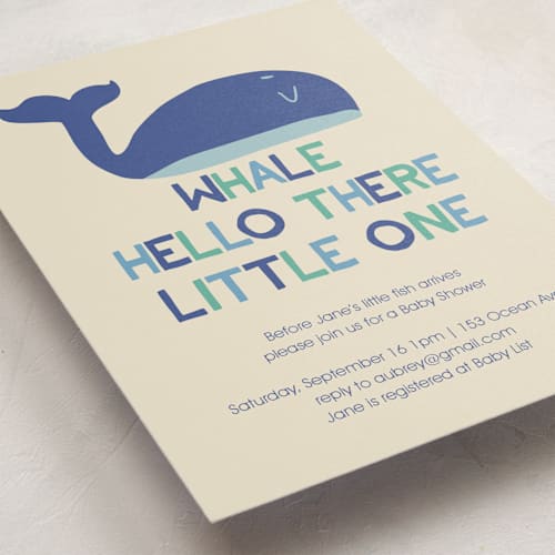 This is a sea baby shower invitations with standard by Harriet Richter called whale hello printing on signature in standard