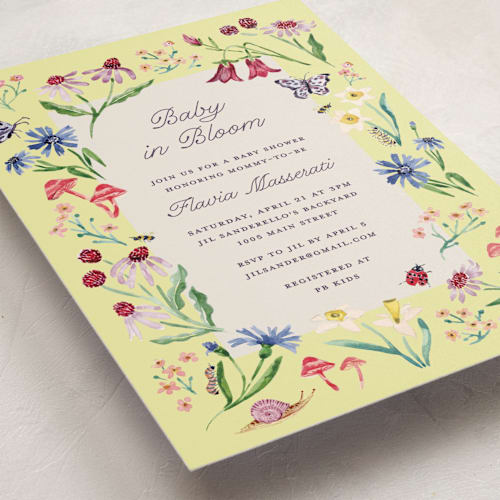 This is a citrus baby shower invitations with standard by Pati Cascino called blooming garden printing on signature in standard