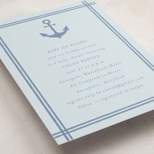 This is a sea baby shower invitations with standard by Brynne Foster called ahoy printing on signature in standard