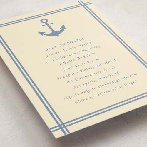 This is a sand baby shower invitations with standard by Brynne Foster called ahoy printing on signature in standard