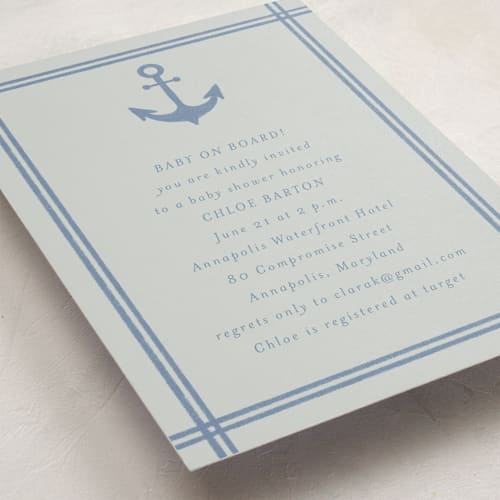 This is a storm baby shower invitations with standard by Brynne Foster called ahoy printing on signature in standard