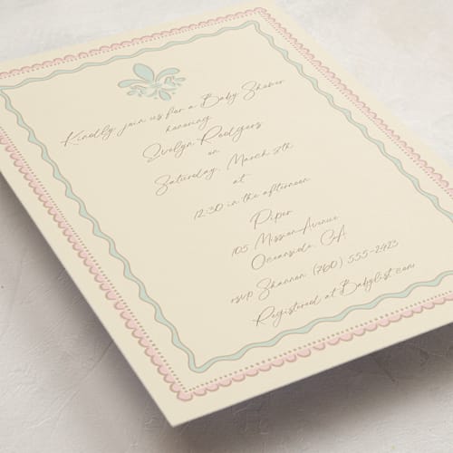 This is a mint baby shower invitations with standard by Tina Faselli called precious printing on signature in standard