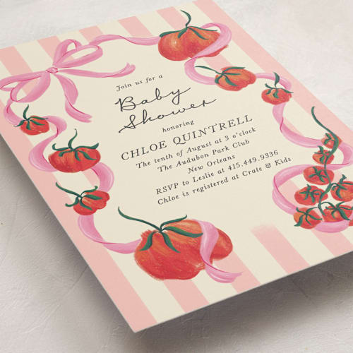 This is a sherbert baby shower invitations with standard by Jackie Crawford called petit pomodoro printing on signature in standard