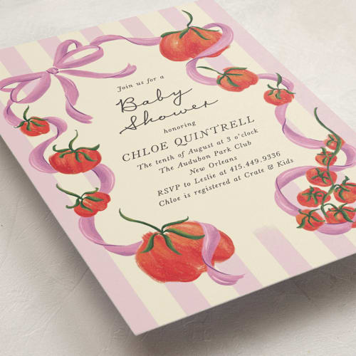 This is a plum baby shower invitations with standard by Jackie Crawford called petit pomodoro printing on signature in standard