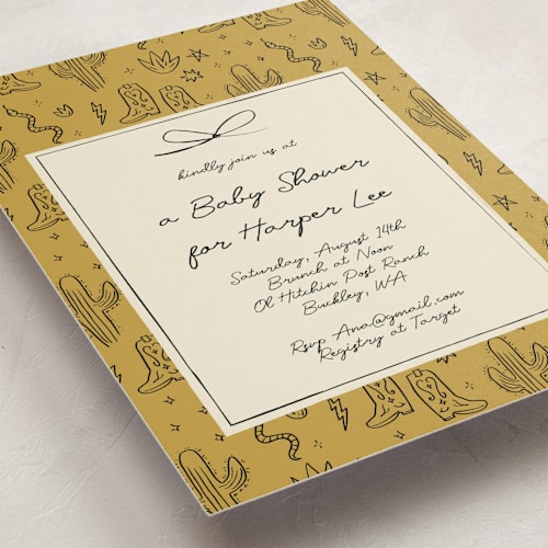 This is a sunshine baby shower invitations with standard by Ani Somi called el ranchero printing on signature in standard
