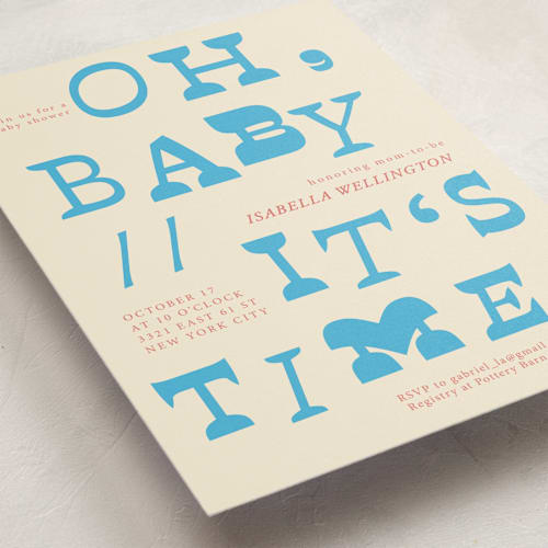 This is a blueberry baby shower invitations with standard by Kartika Paramita called oh baby it's time printing on signature in standard