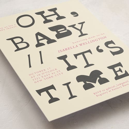 This is a slate baby shower invitations with standard by Kartika Paramita called oh baby it's time printing on signature in standard