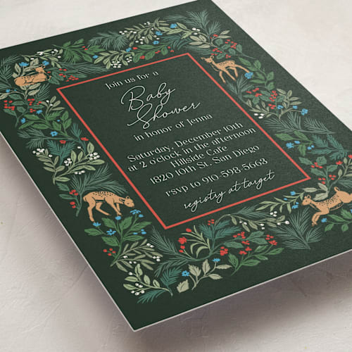 This is a forest baby shower invitations with standard by Elly called deer forest printing on signature in standard
