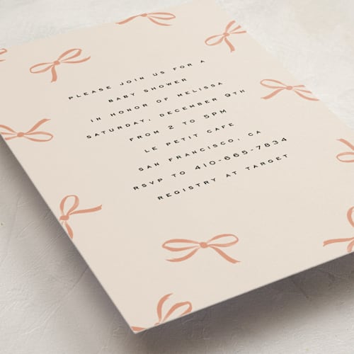 This is a coral baby shower invitations with standard by Olivia Kanaley Inman called wrapped up printing on signature in standard