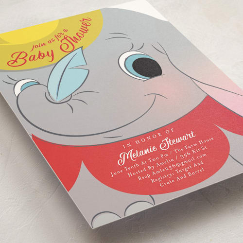This is a cherry baby shower invitations with standard by Lori Wemple called disney dumbo printing on signature in standard