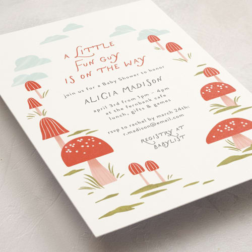 This is a fairy baby shower invitations with standard by Paper Raven Co. called little fun guy printing on signature in standard