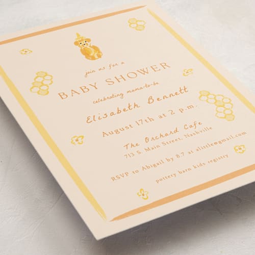 This is a honey baby shower invitations with standard by Sarah Rosenthal called honeybear printing on signature in standard