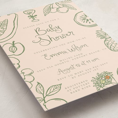 This is a grapefruit baby shower invitations with standard by Reilly Kavanaugh called locally grown baby shower printing on signature in standard