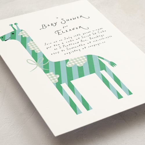 This is a earth baby shower invitations with standard by mo kelley called patterned giraffe printing on signature in standard