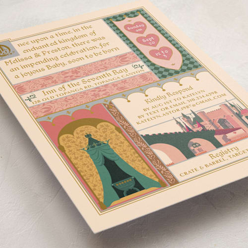 This is a sand baby shower invitations with standard by Becky Nimoy called storybook page printing on signature in standard
