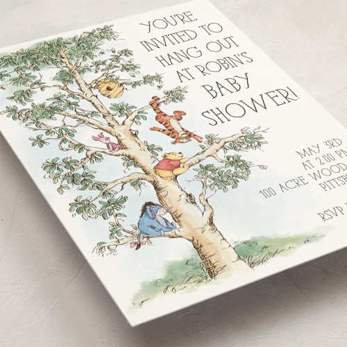 This is a cloud baby shower invitations with standard by Emma Adams called winnie pooh tree baby shower printing on signature in standard