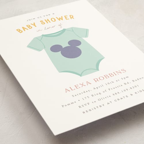 This is a seafoam baby shower invitations with standard by Everett Paper Goods called disney's mickey mouse ears printing on signature in standard